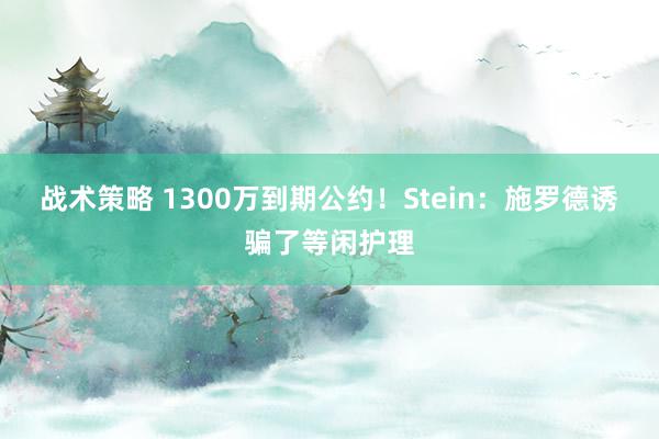 战术策略 1300万到期公约！Stein：施罗德诱骗了等闲护理