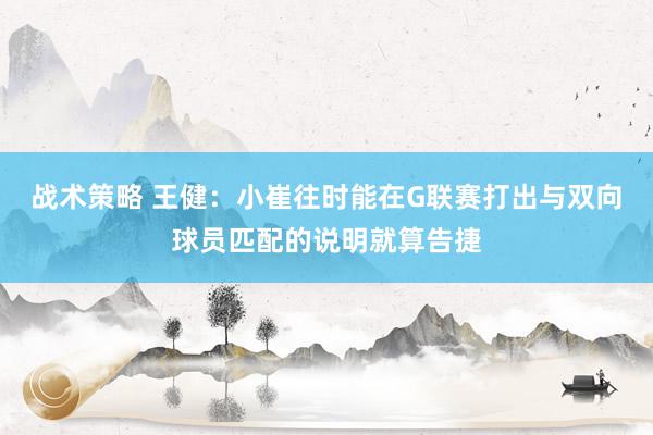 战术策略 王健：小崔往时能在G联赛打出与双向球员匹配的说明就算告捷