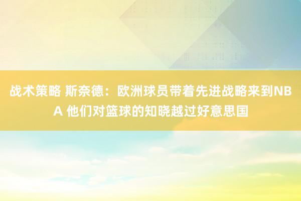 战术策略 斯奈德：欧洲球员带着先进战略来到NBA 他们对篮球的知晓越过好意思国